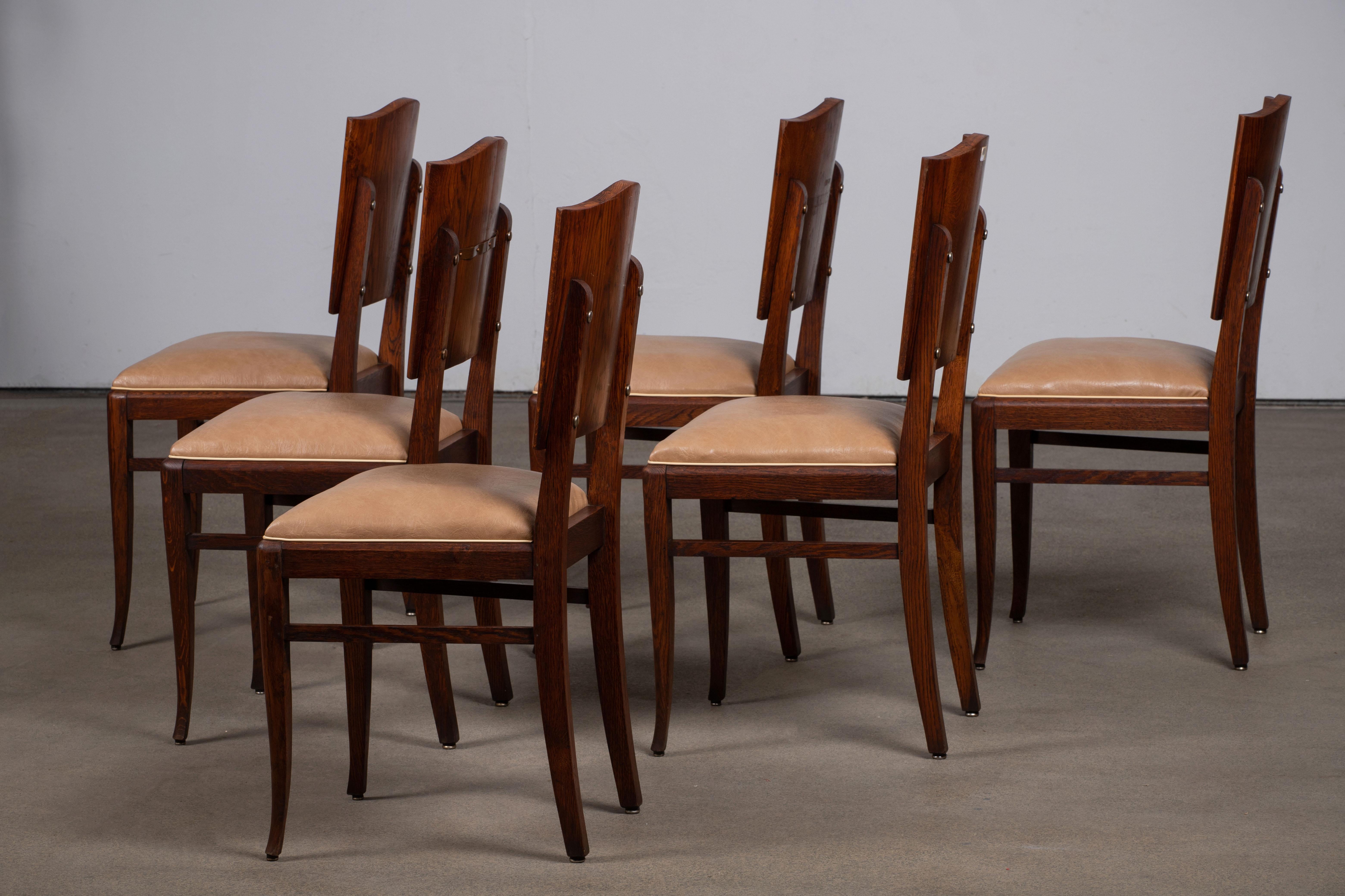 Art Deco Set of 6 Chairs, France, 1940 For Sale 1