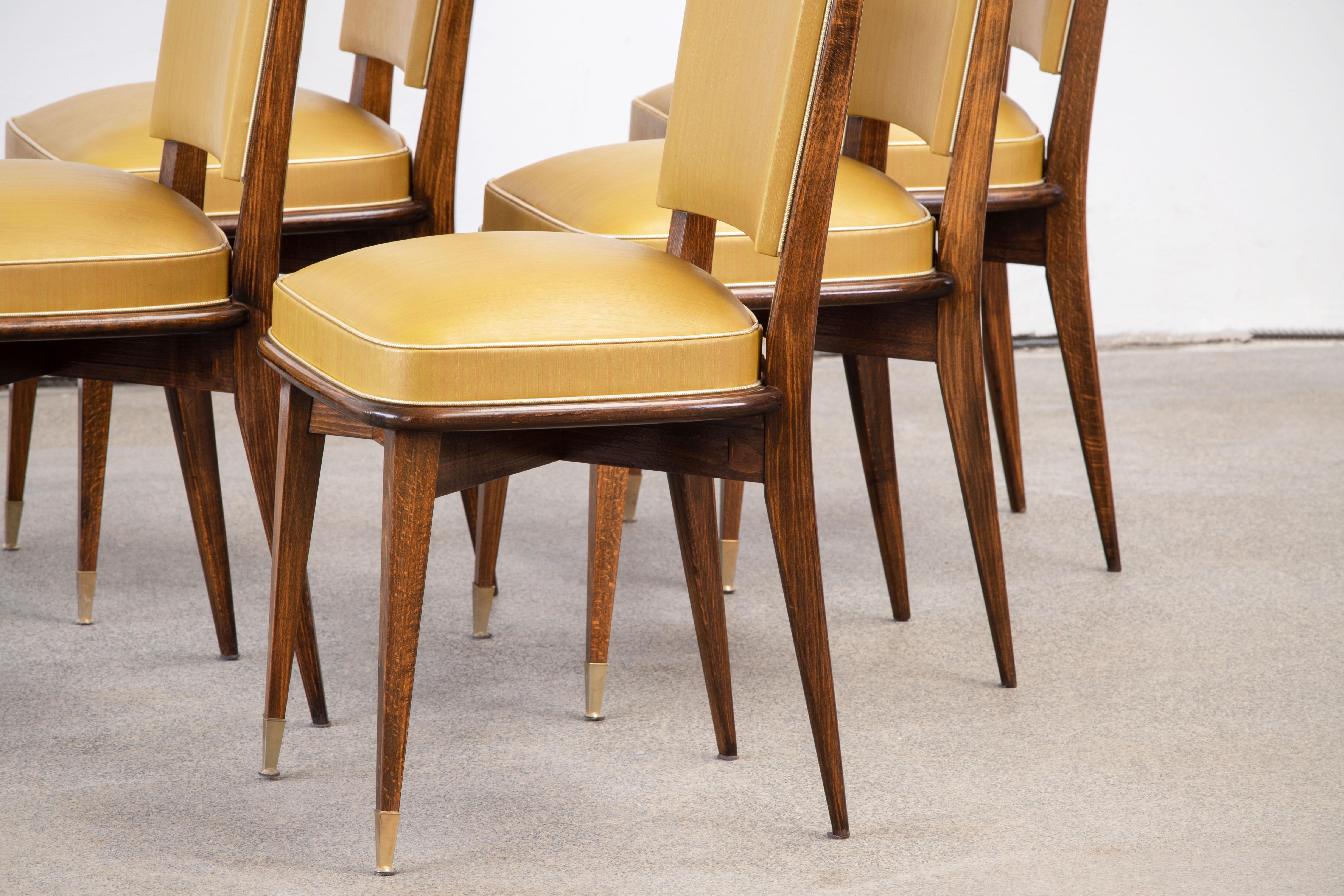 Mid-20th Century Art Deco Set of 6 Chairs, France, 1940 For Sale