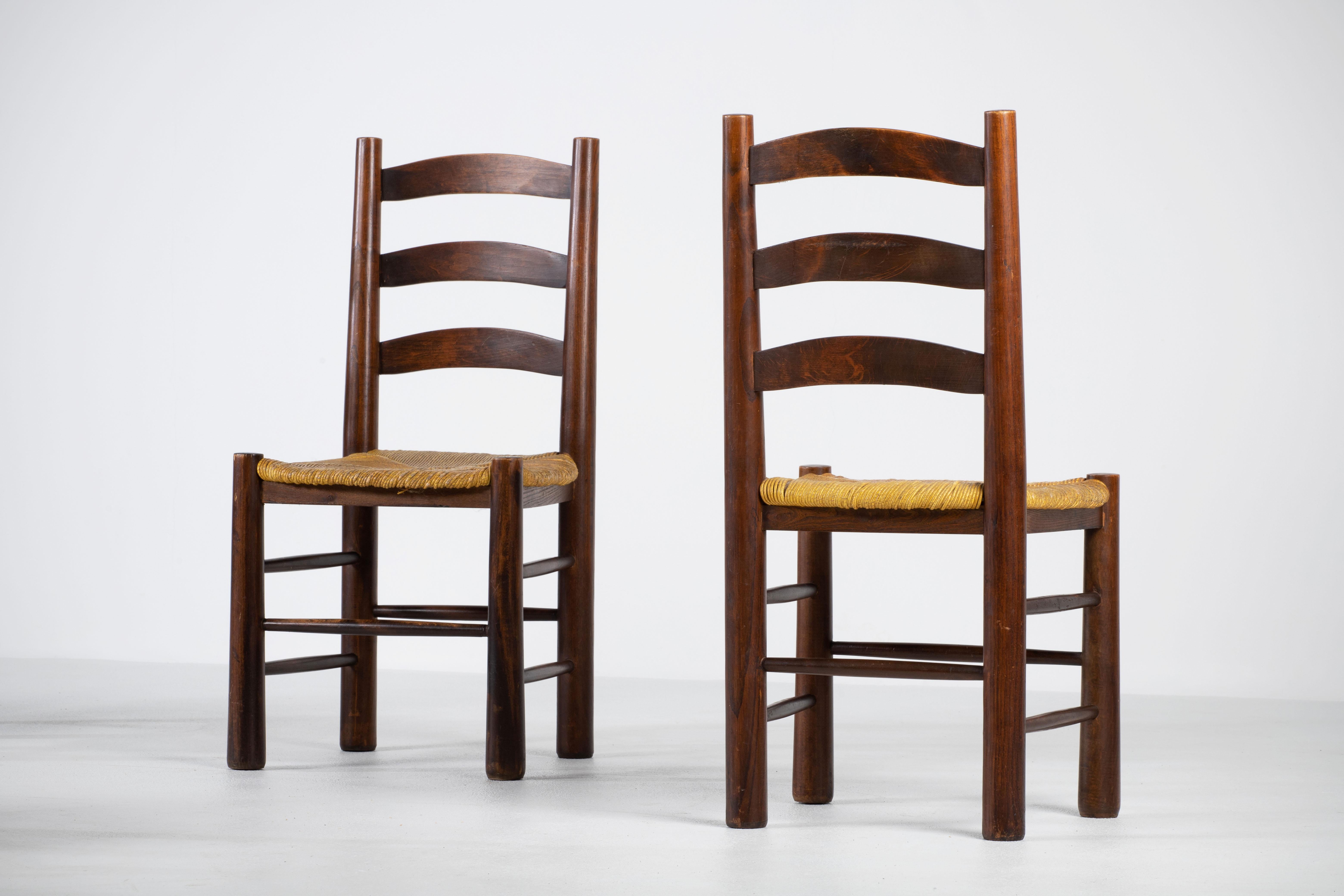 Mid-Century Set of 6 Chairs in style of Perriand, France, 1940 For Sale 1