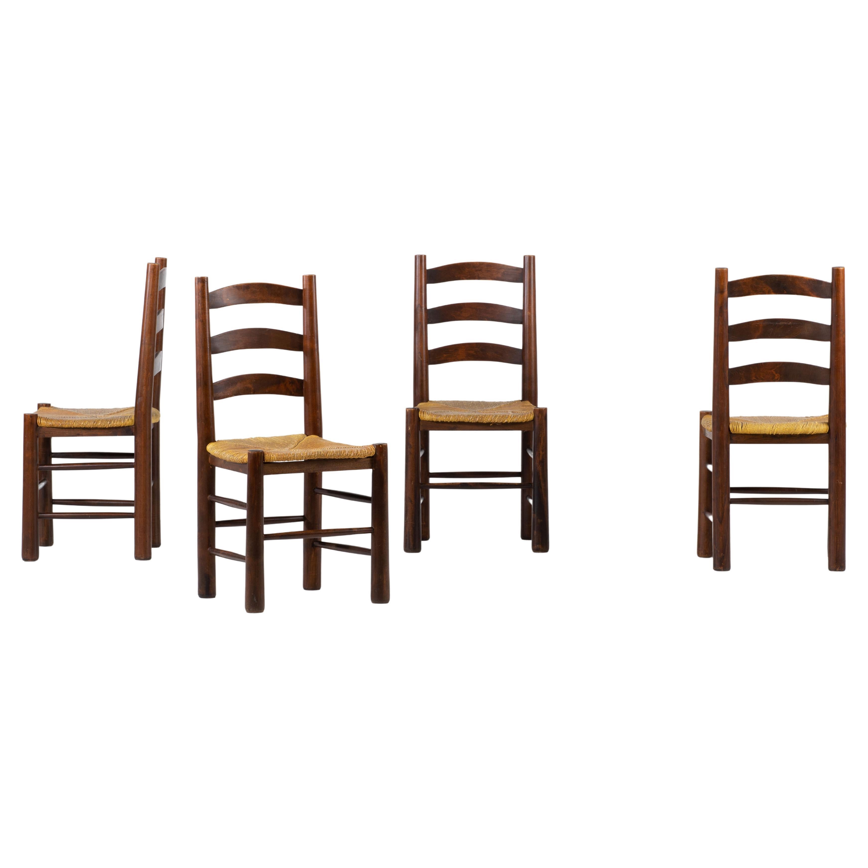 Mid-Century Set of 6 Chairs in style of Perriand, France, 1940 For Sale
