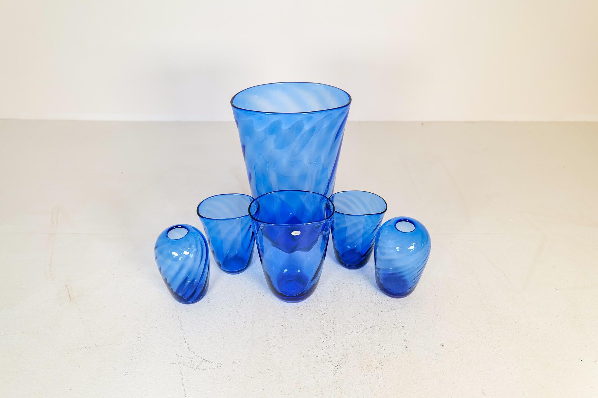 Swedish Art Deco Set of 6 Glass Sculptured Handcrafted Vases Reijmyre, Sweden, 1930s For Sale