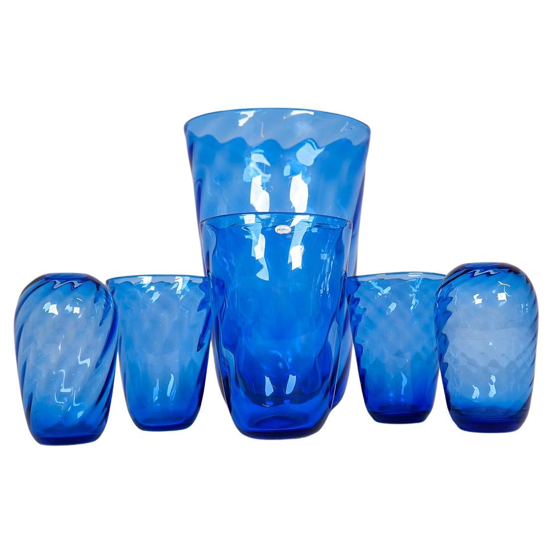 Art Deco Set of 6 Glass Sculptured Handcrafted Vases Reijmyre, Sweden, 1930s For Sale