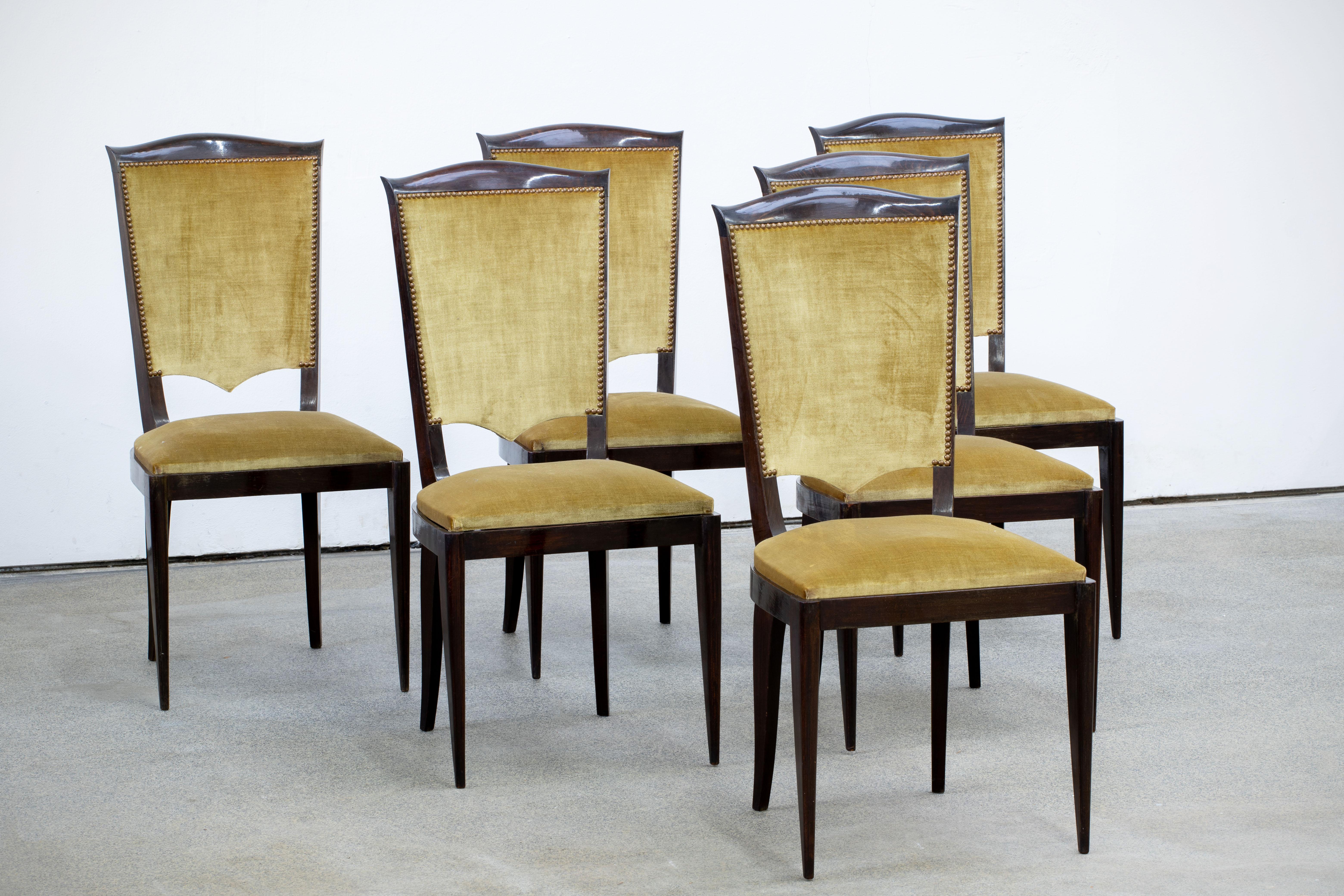 Art déco Ensemble Art Déco de 6 chaises en chêne, France, 1940 en vente
