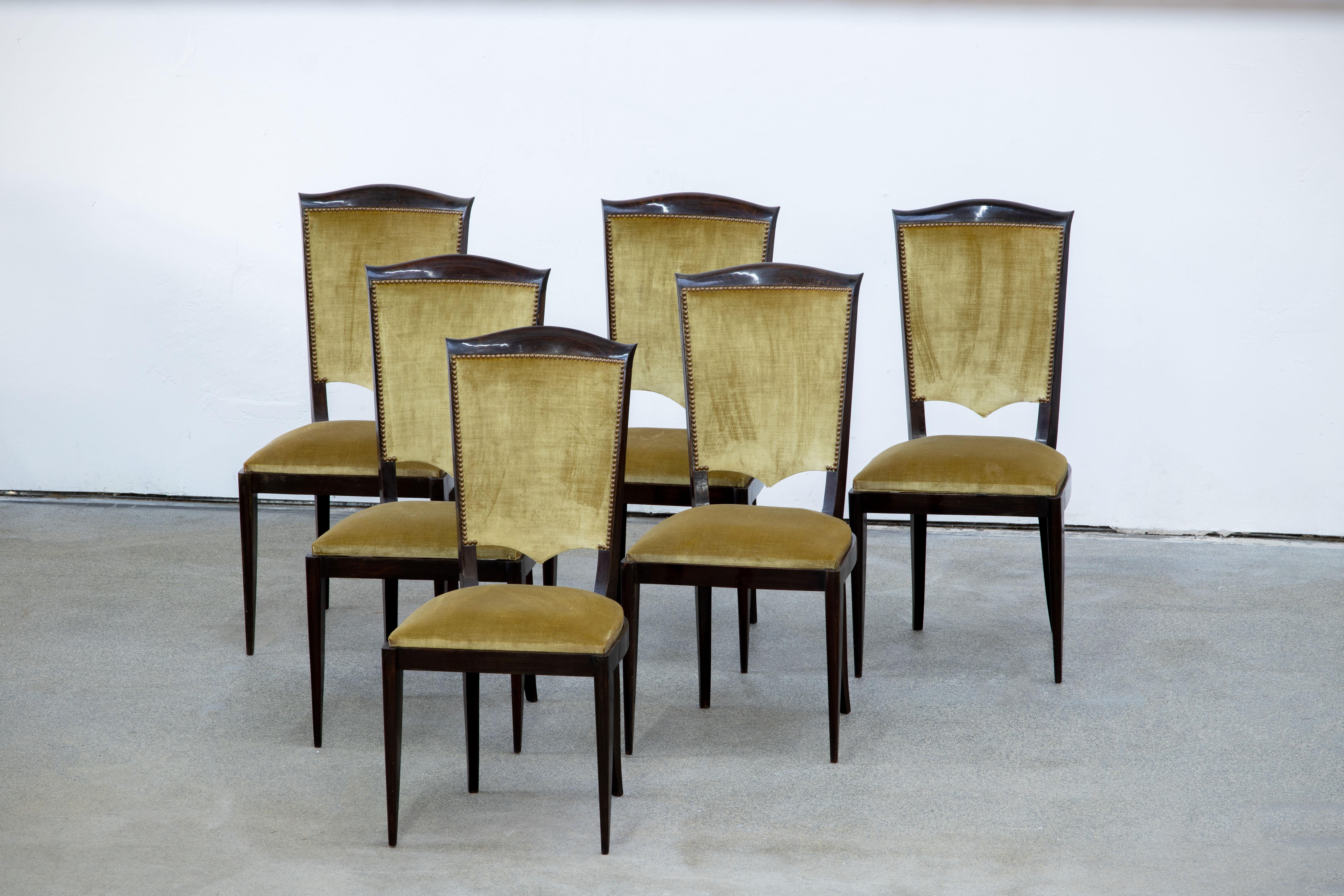 Art Deco Set of 6 Oak Chairs, France, 1940 For Sale 1