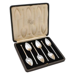 Art Deco Set of 6 Sterling Silver Grapefruit Spoons David Fullerton London 1930