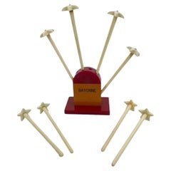 Art Deco Set of 8 Star Headed White Bakelite Cocktail Muddlers w/Bakelite Stand