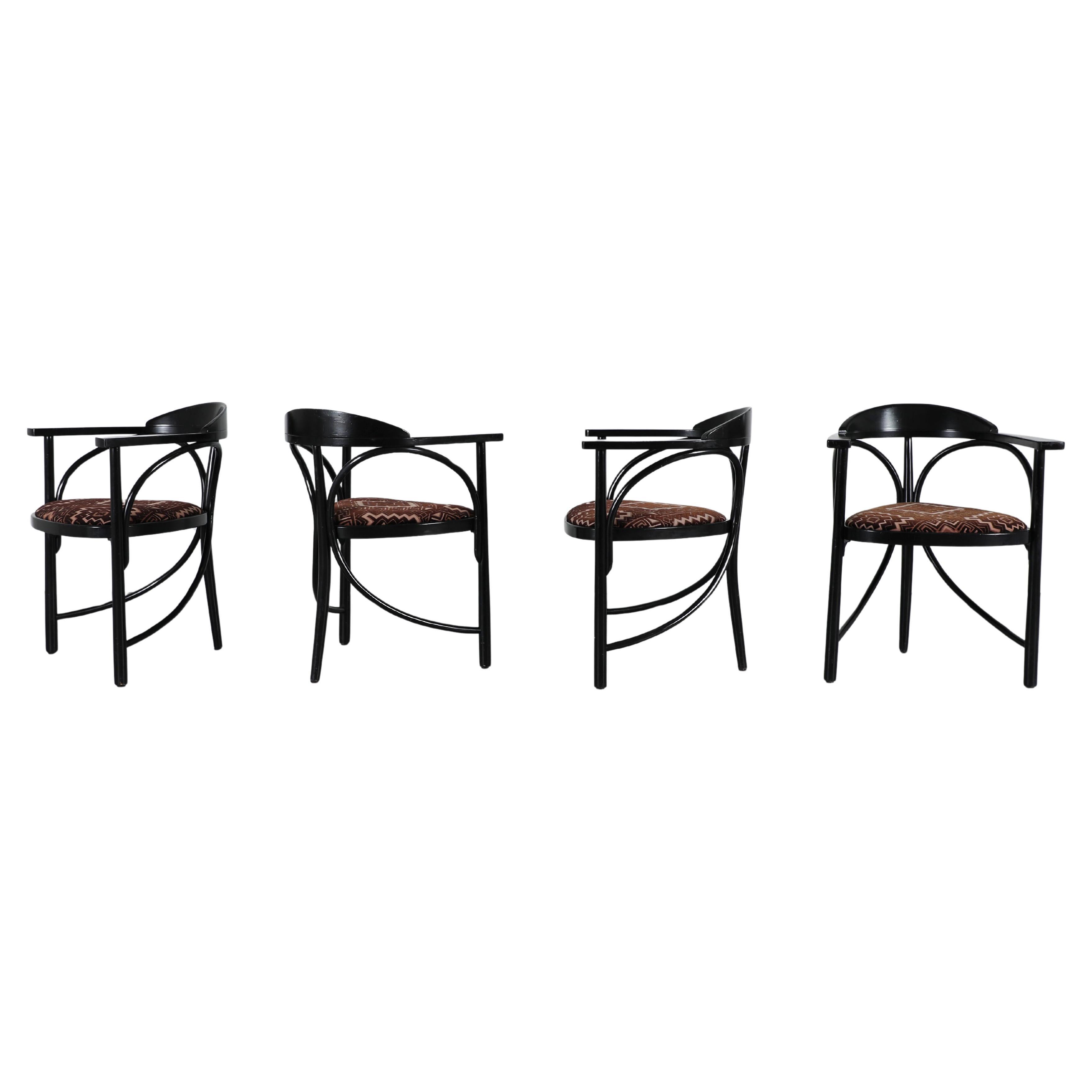 Art Deco set of black lacquered "Model 81" Thonet armchairs, 1980s For Sale