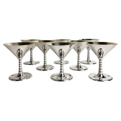 Art Deco Set of Eight Cocktail Glasses in silver plate, 1930s, CG Hallberg