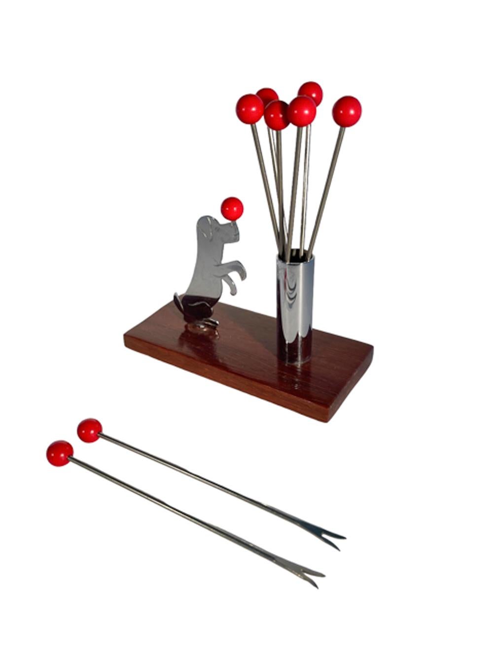 American Art Deco Set of Eight Cocktail Picks with a Dog Balancing a Ball on Its Nose