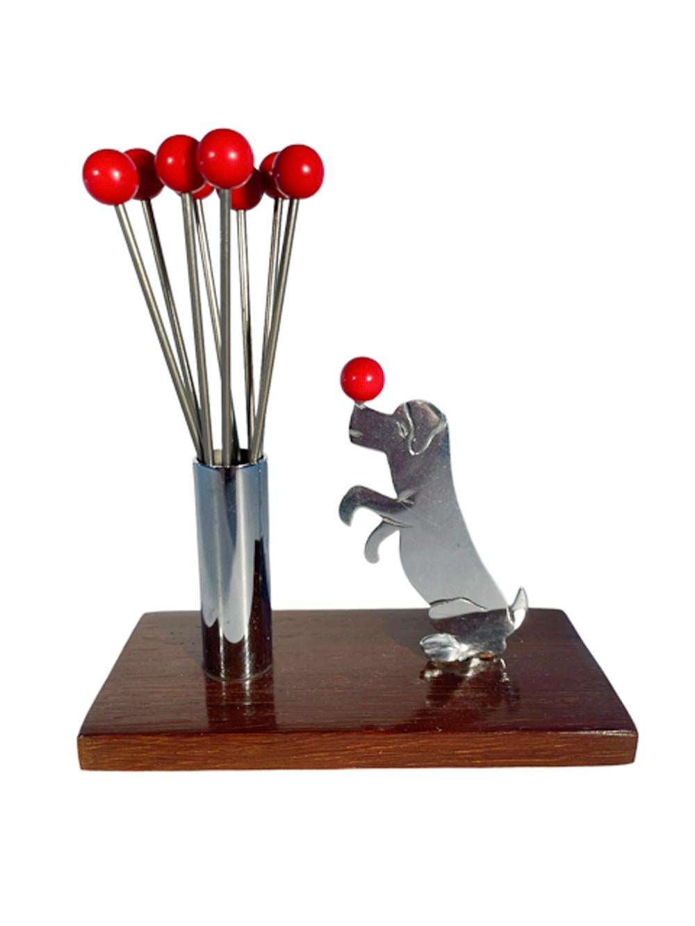20th Century Art Deco Set of Eight Cocktail Picks with a Dog Balancing a Ball on Its Nose