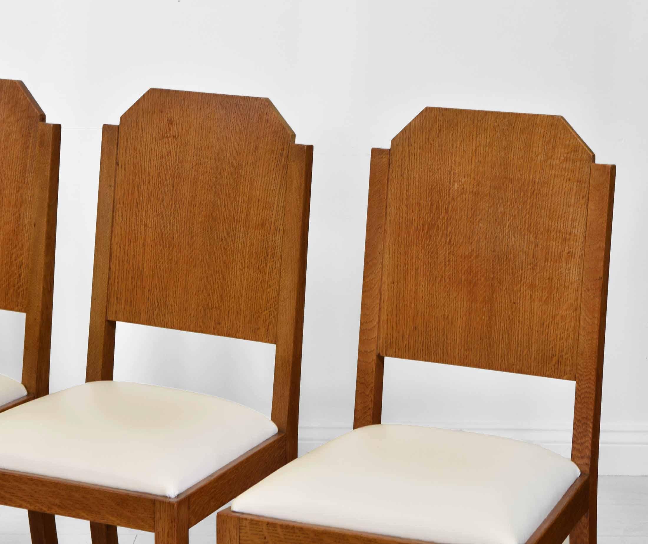Art Deco Set of Four Oak and Leather Dining Chairs In Good Condition In Norwich, GB