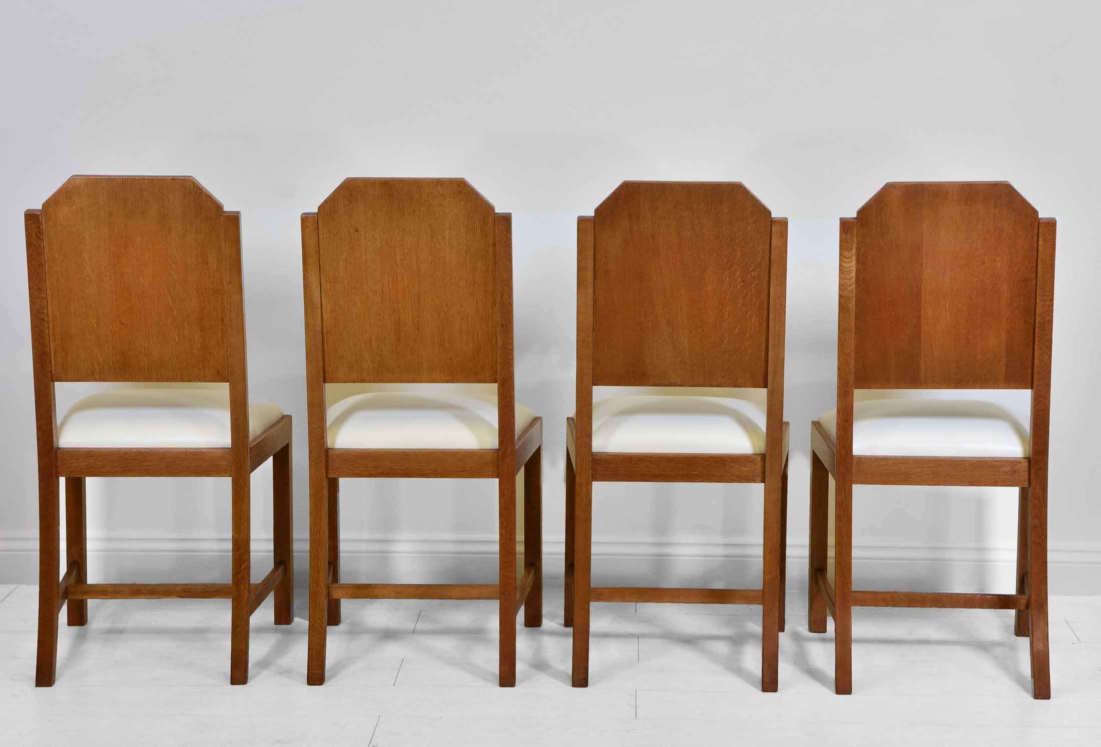Mid-20th Century Art Deco Set of Four Oak and Leather Dining Chairs