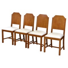 Art Deco Set of Four Oak and Leather Dining Chairs
