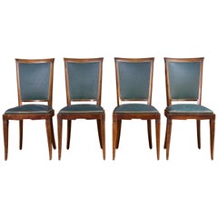 Set aus vier Art-déco-Sesseln aus Holz und grünem Jaguar-Leder, um 1950
