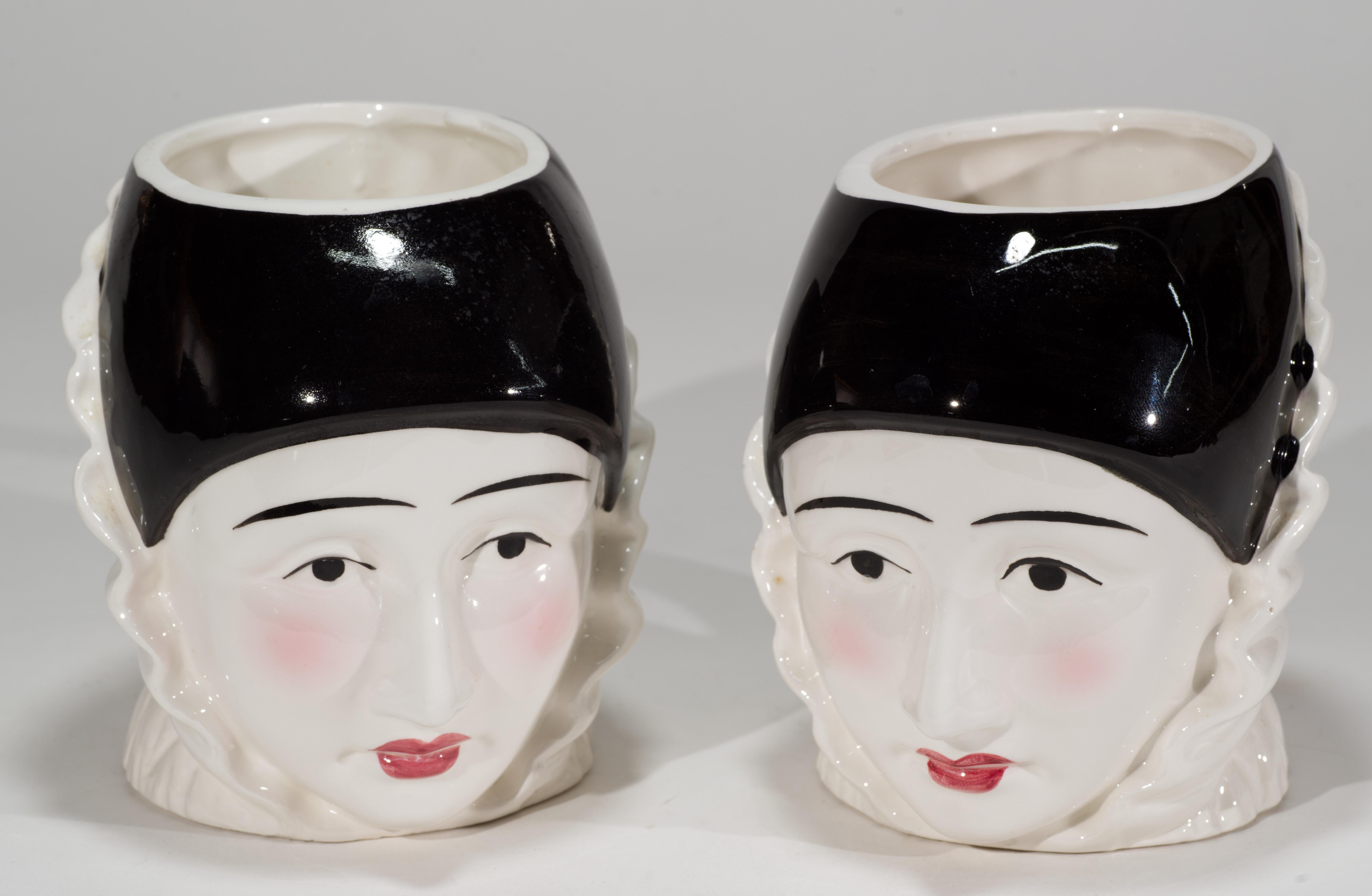Art Deco Set of Pierrot Harlequin Teapot and 2 Mugs Cups, Japan 1970s 2