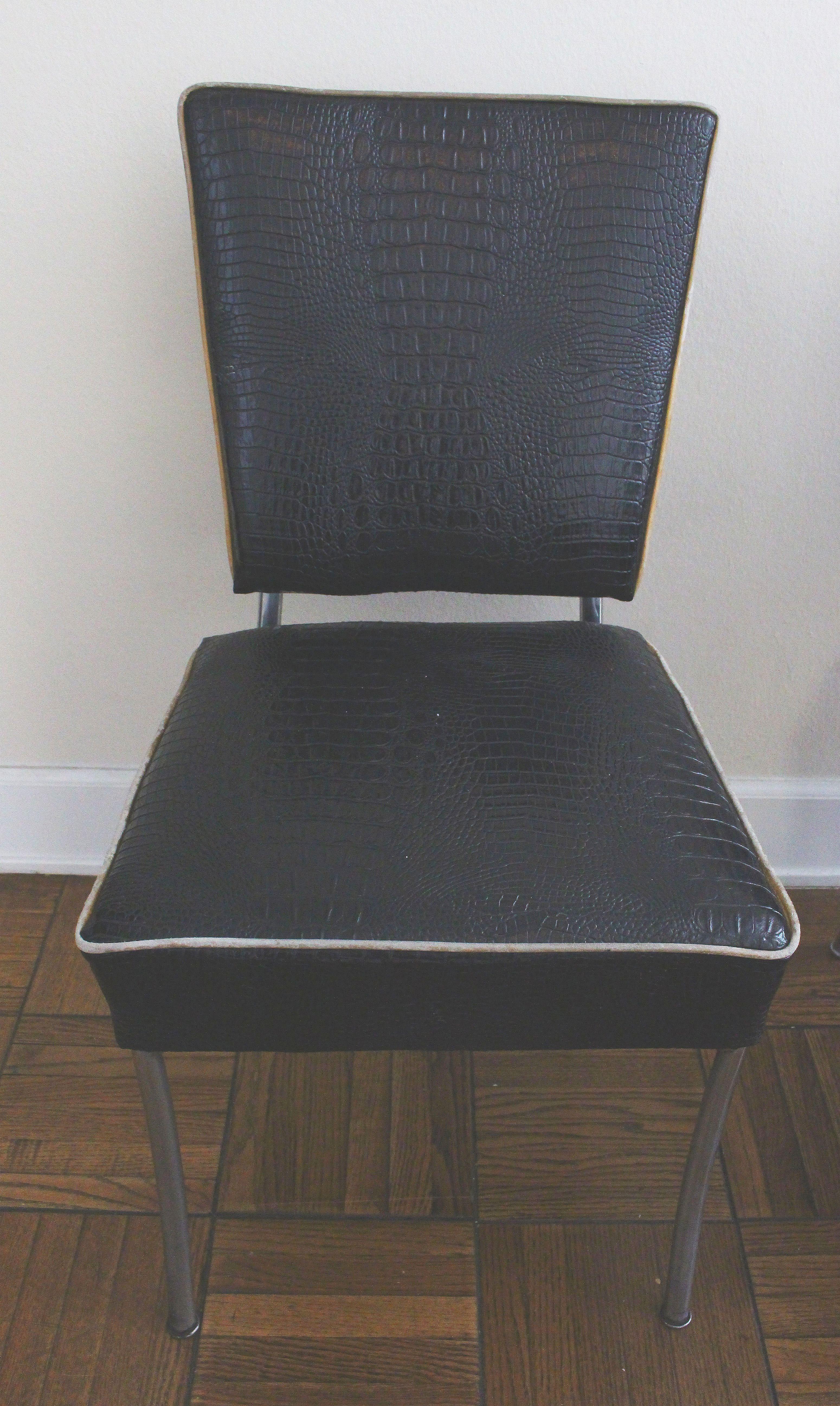 French Art Deco set of six chairs. Metal base vinyl alligator print upholstery.