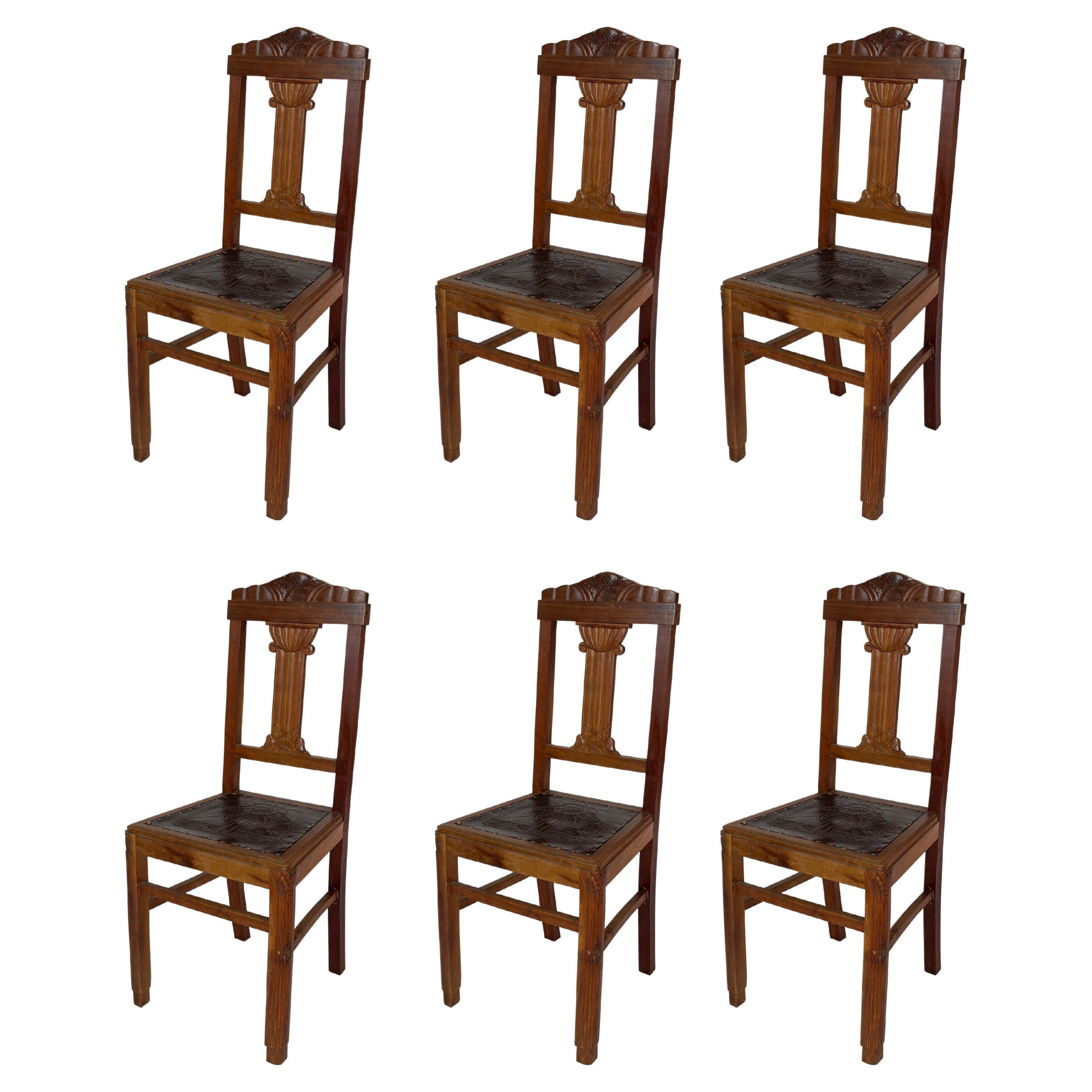 Juego de 6 Sillas, Art Decó Siglo XX
