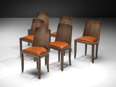 Art Deco Set of Six Dining Chairs in Cerused Oak and Leather