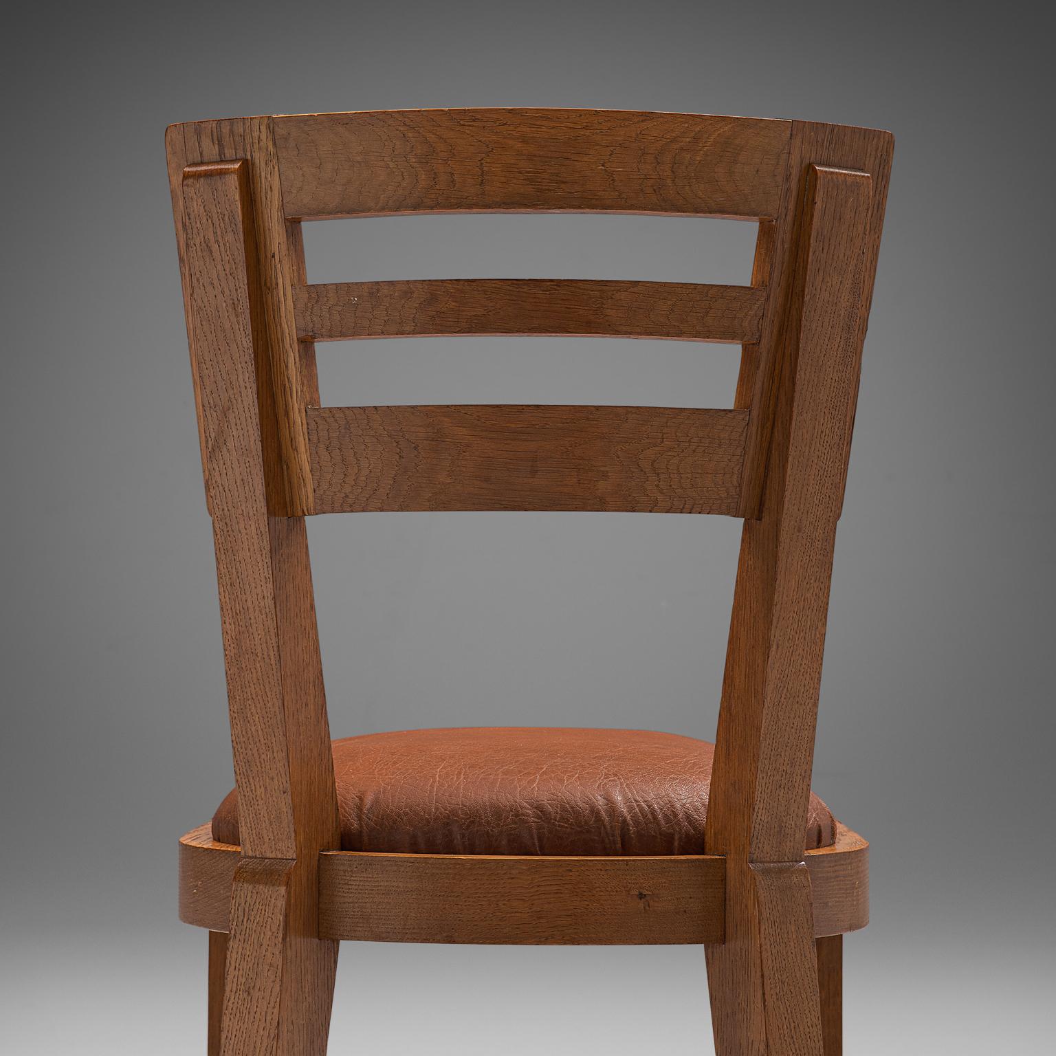 Art Deco Set of Six Dining Chairs in Solid Oak  1