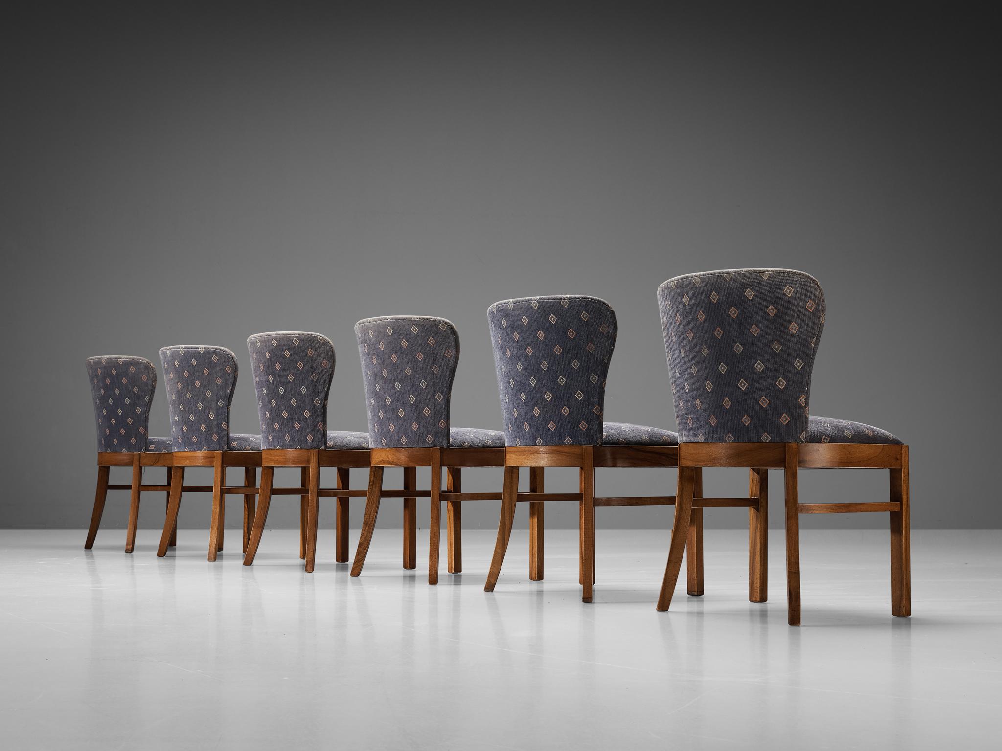 Mid-20th Century Art Deco Set of Six Dining Chairs in Walnut
