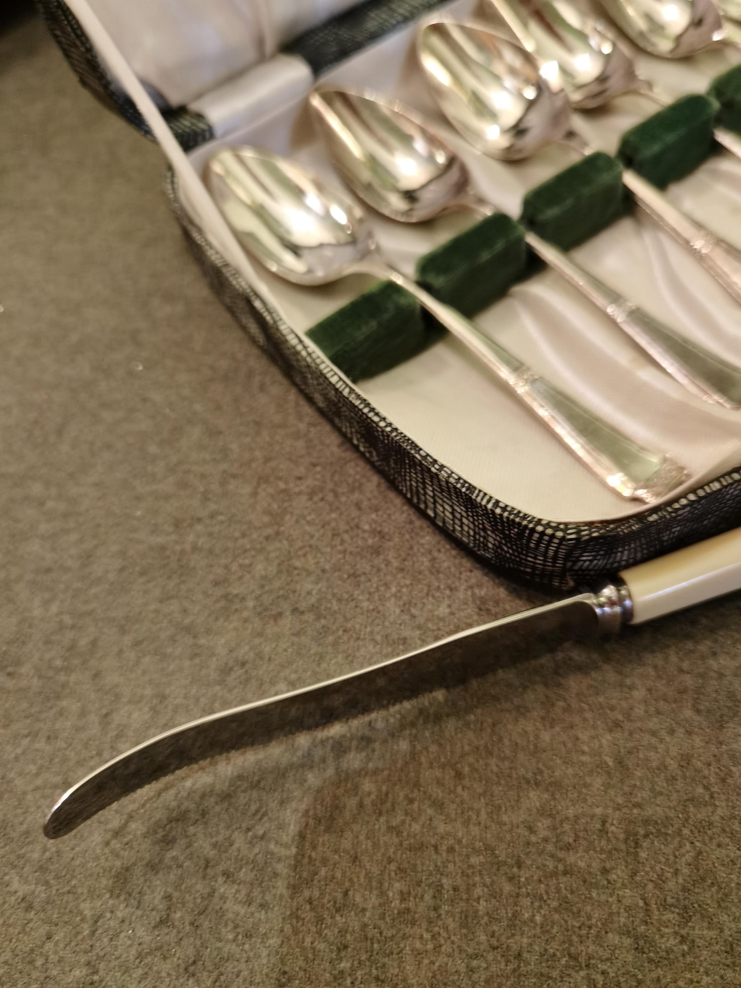 Art Deco Set of Six Grapefruit Spoons with Knife Silver Plated, England In Good Condition In Kitzbühel, Tirol
