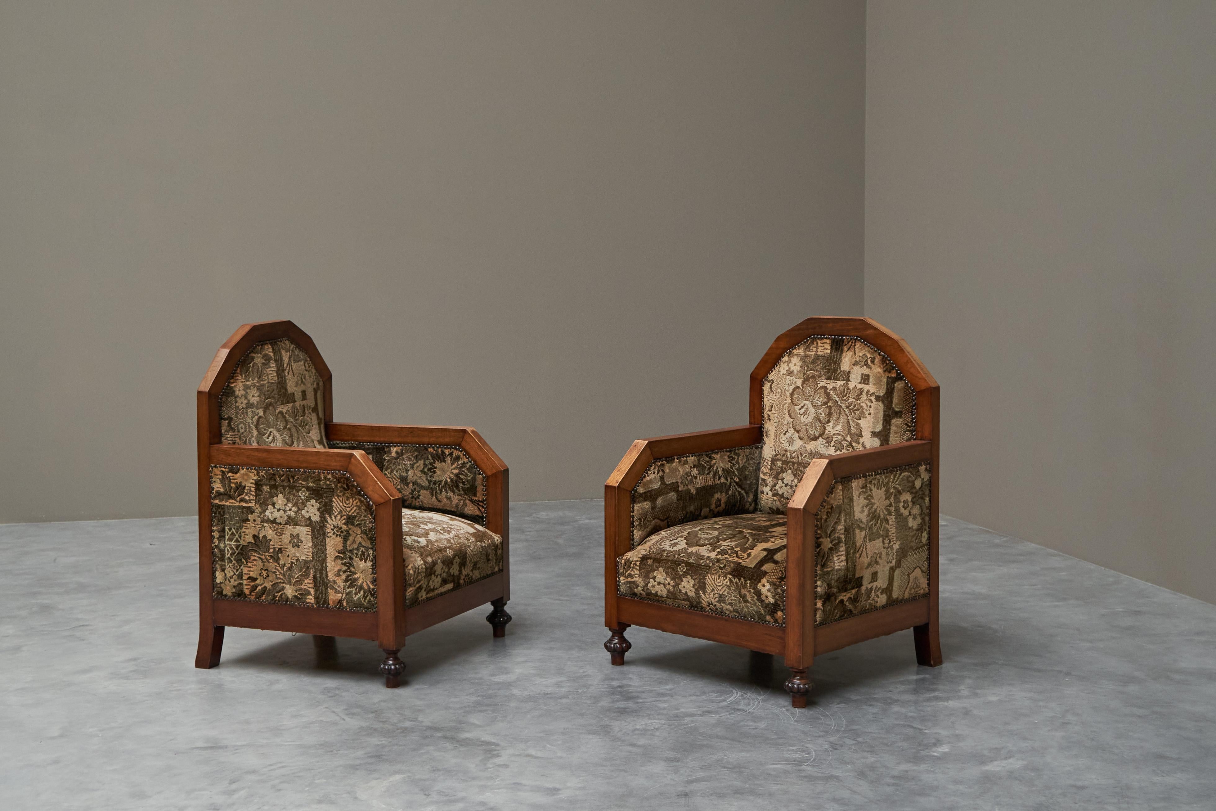 Art Deco Set of Sofa and Armchairs in Solid Wood and Tapisserie 1930 In Good Condition For Sale In Meer, VAN