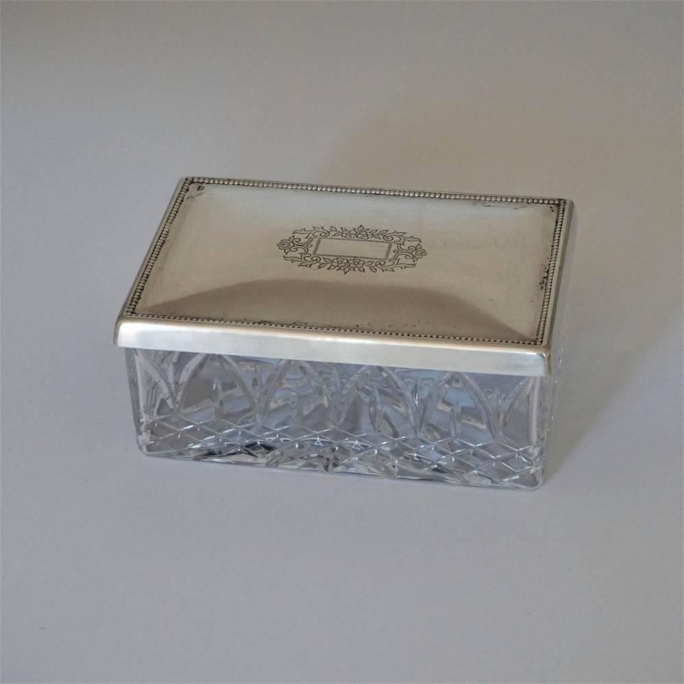 Portuguese Art Deco Set of Two Cut Crystal and Sterling Silver Boxes by Topázio, Portugal