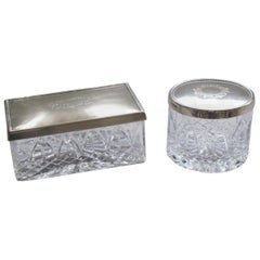 Art Deco Set of Two Cut Crystal and Sterling Silver Boxes by Topázio, Portugal