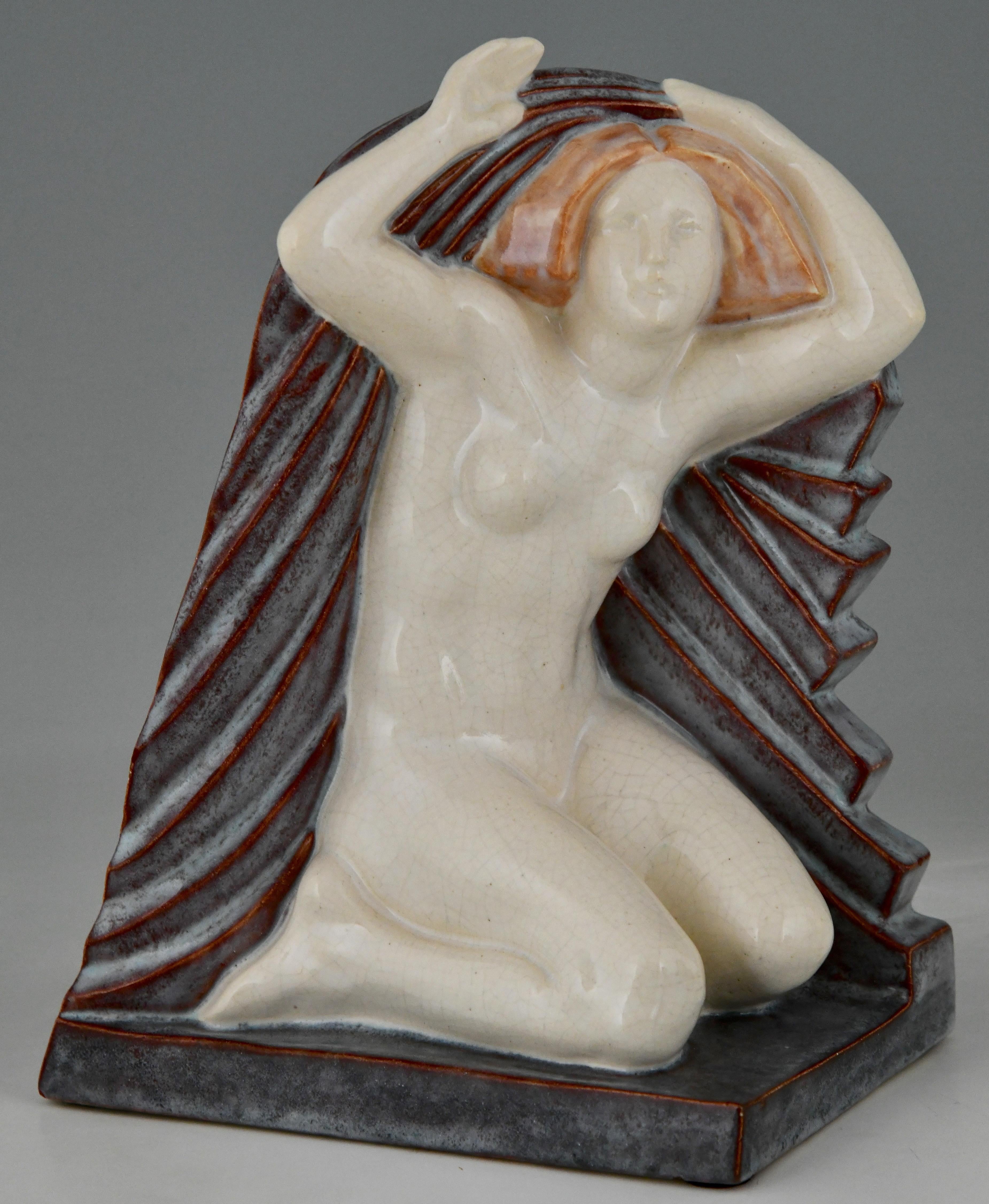 Ceramic Art Deco Set with Seated Nudes by Narezo for Kaza Editions 1925