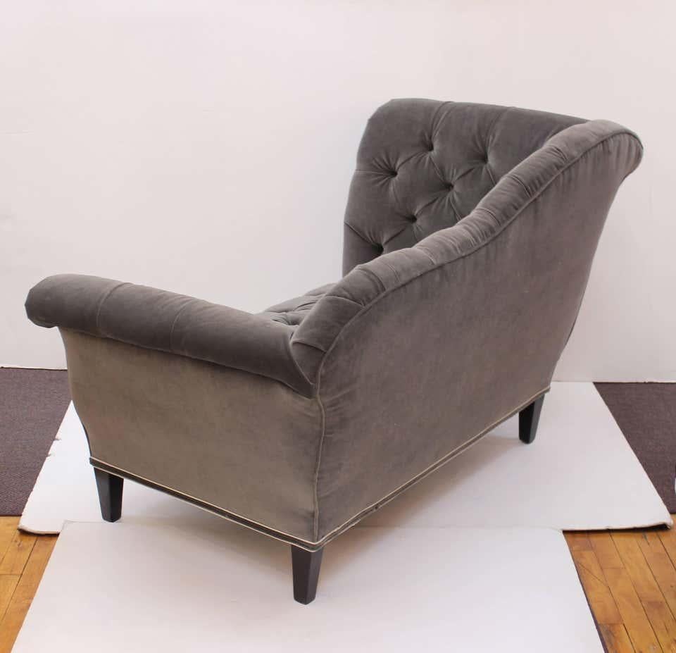 20th Century Art Deco Settee with Tufted Velvet Upholstery and Black Wooden Legs