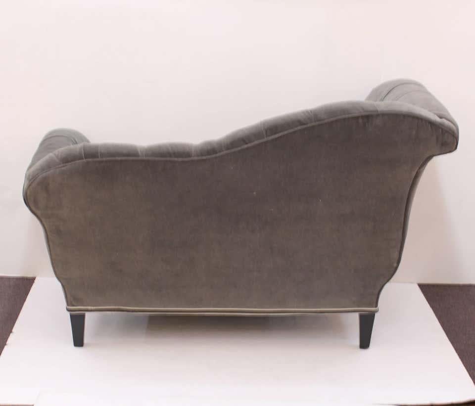 Art Deco Settee with Tufted Velvet Upholstery and Black Wooden Legs 1