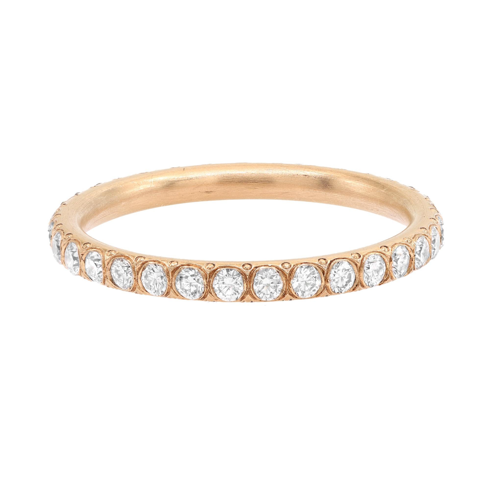 Round Cut Art Deco Setting Diamond Eternity Band Ring 18K Rose Gold 0.65Cttw Size 5.25 For Sale