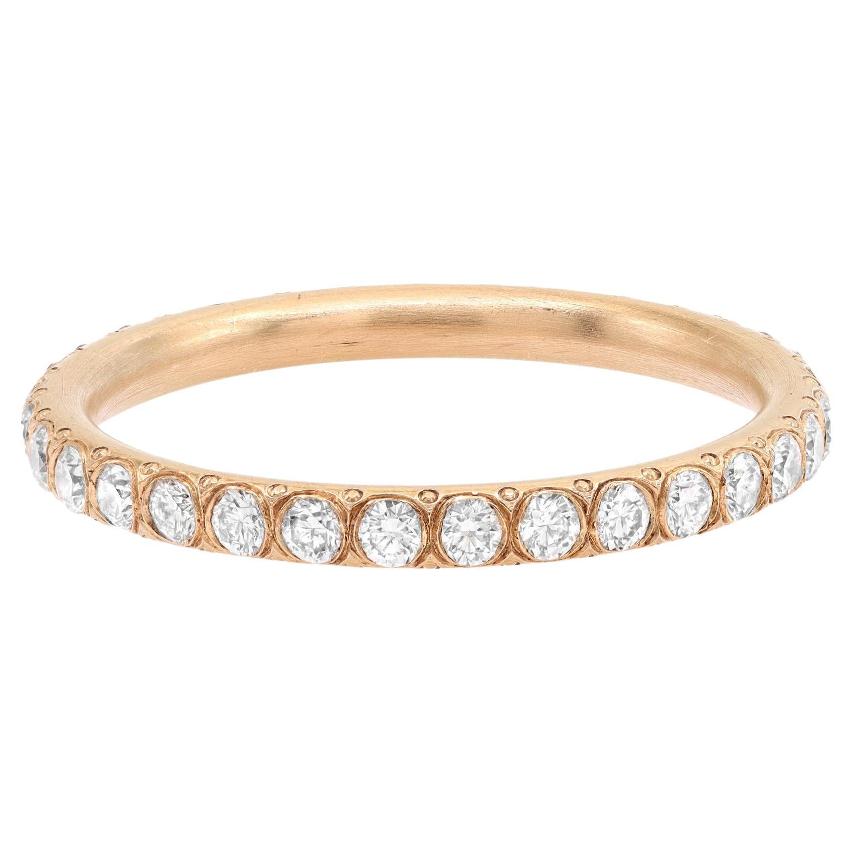 Art Deco Setting Diamond Eternity Band Ring 18K Rose Gold 0.65Cttw Size 5.25 For Sale