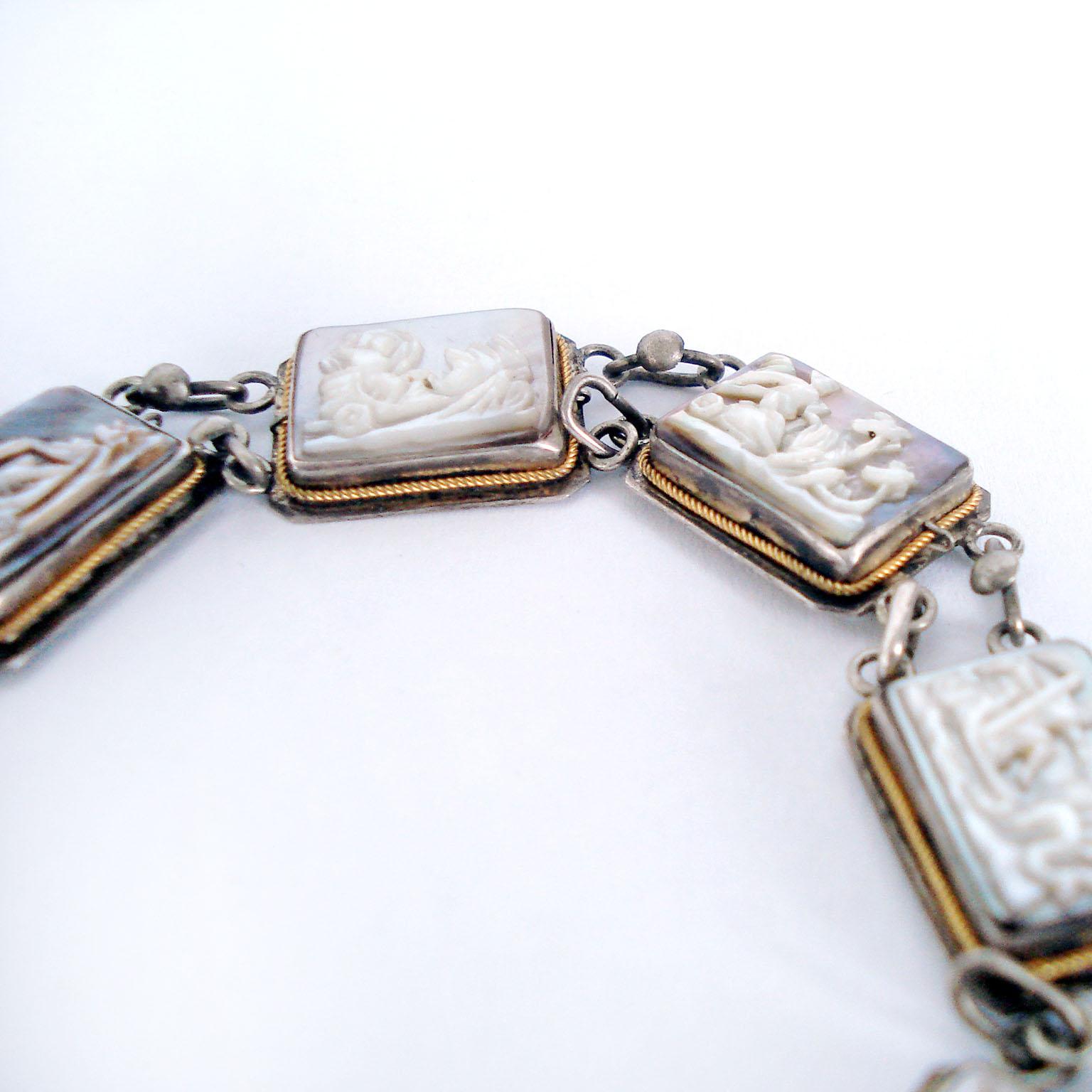 Art Deco Seven Days Silver Bracelet with Chariots Motif 4