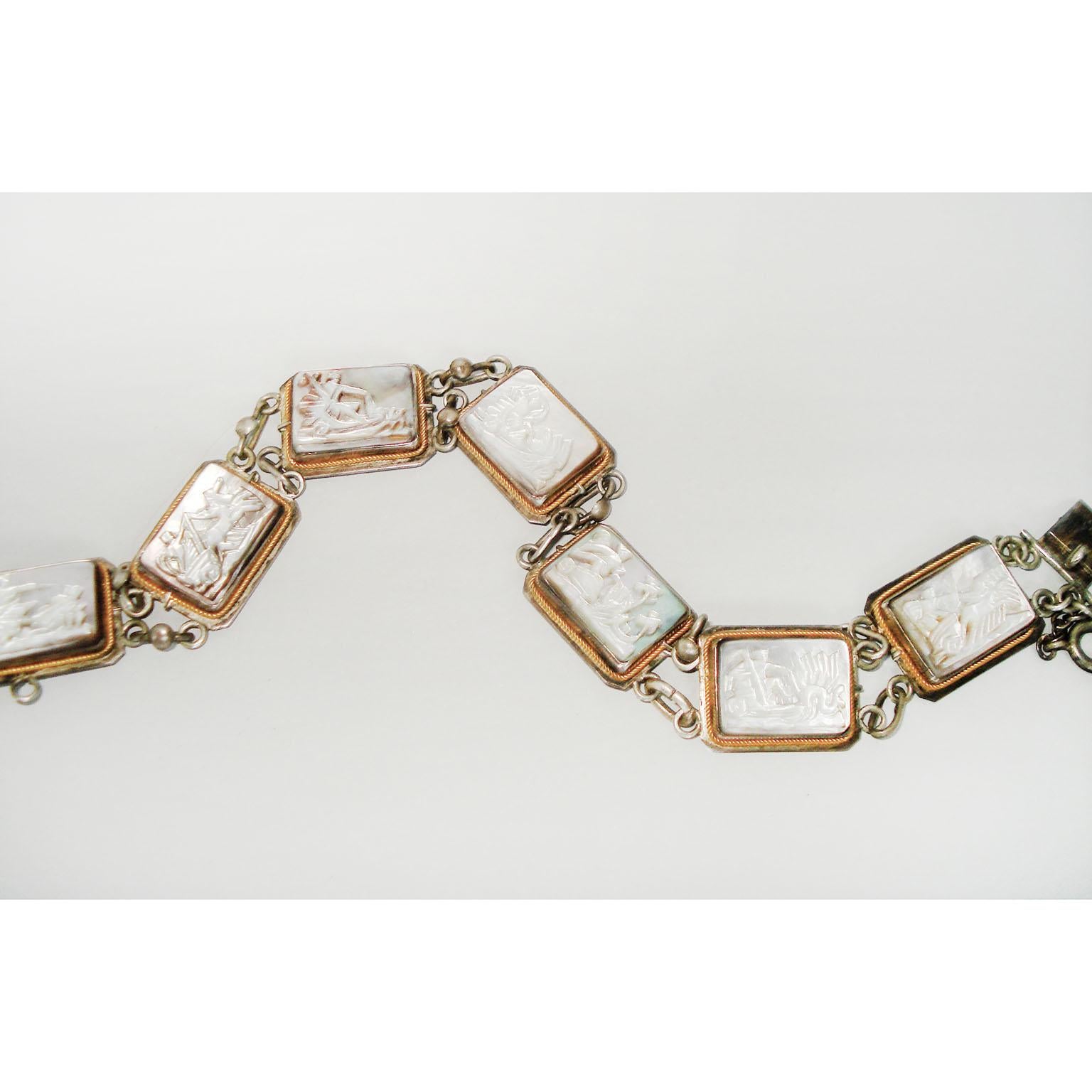 Art Deco Seven Days Silver Bracelet with Chariots Motif 6