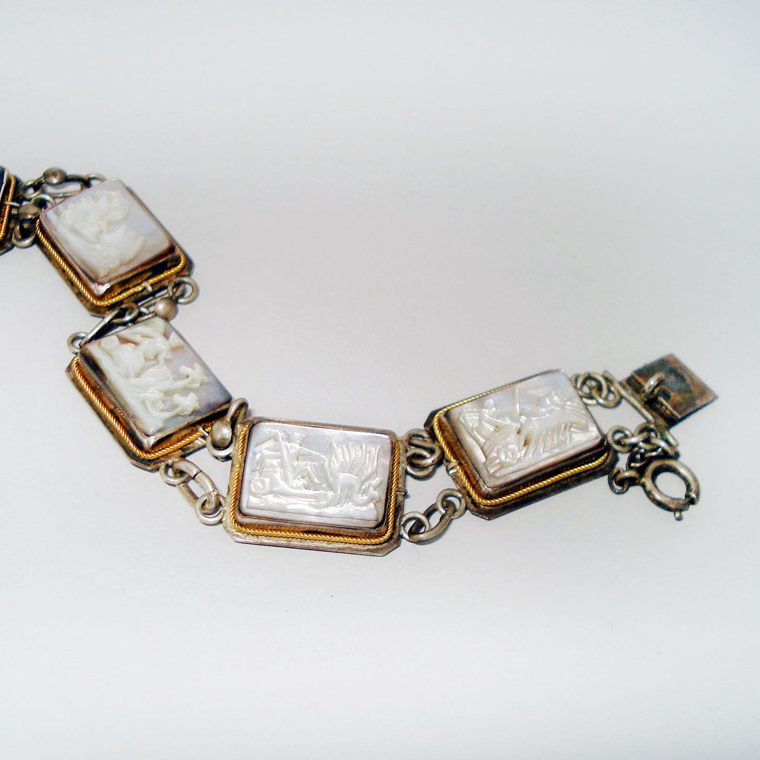 Art Deco Seven Days Silver Bracelet with Chariots Motif 7