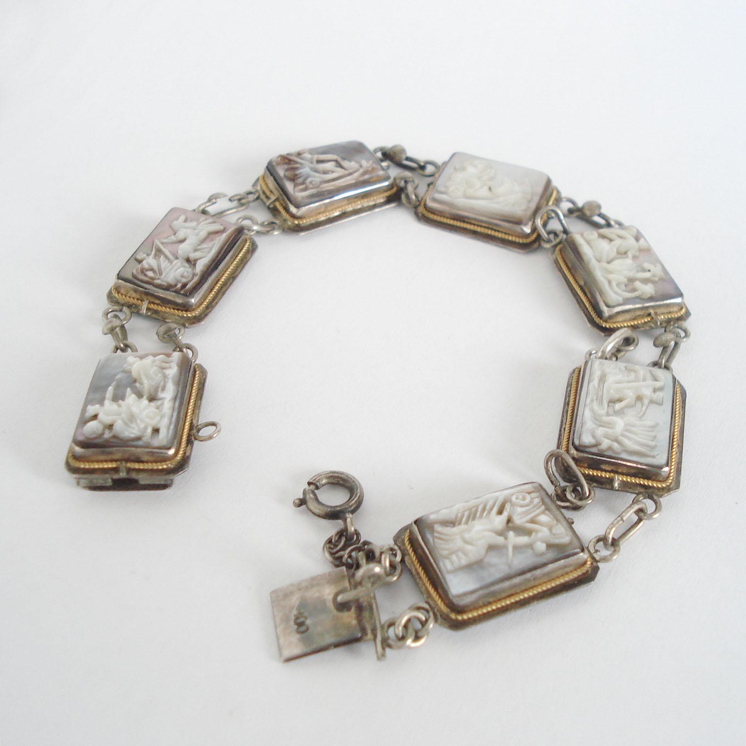 Italian Art Deco Seven Days Silver Bracelet with Chariots Motif