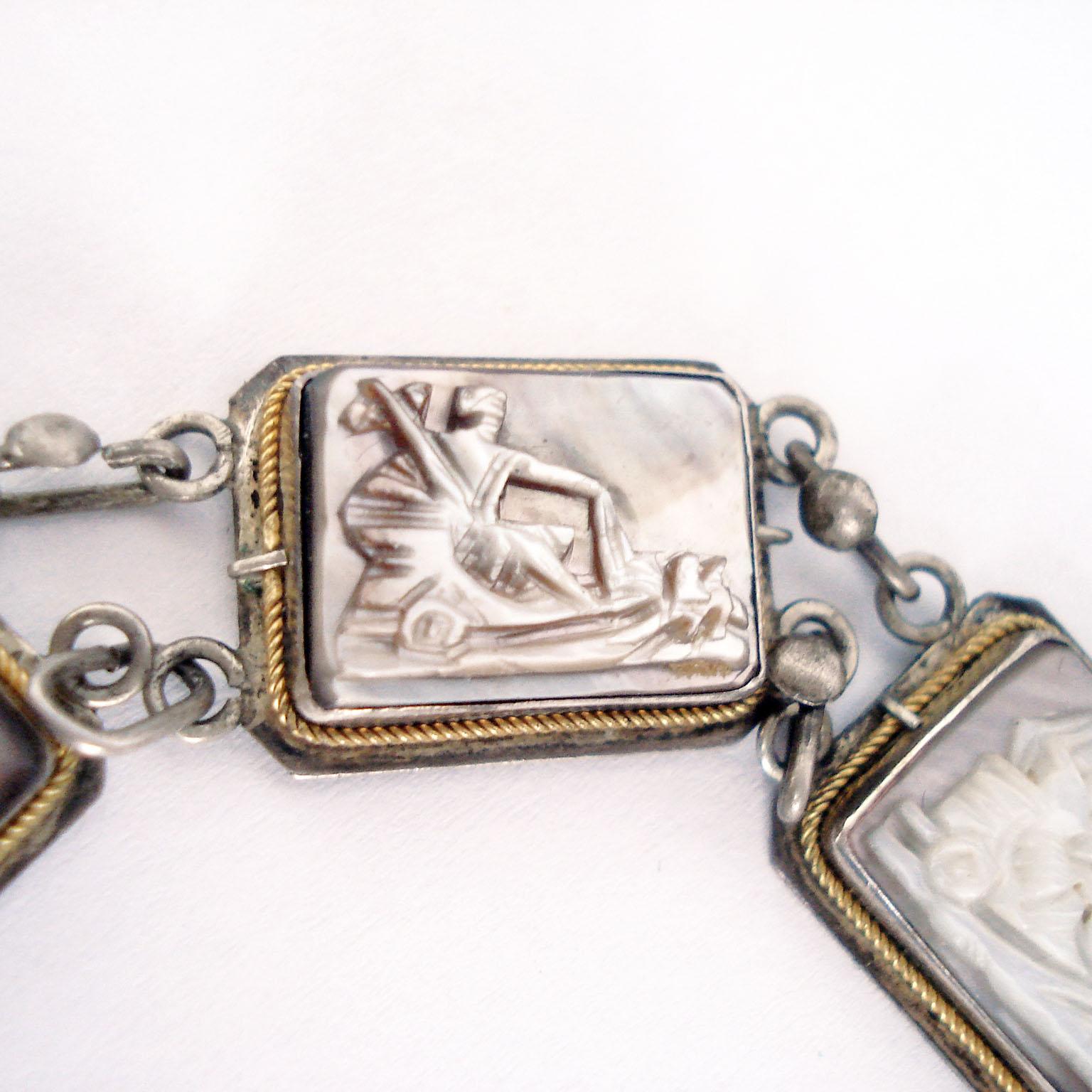 Art Deco Seven Days Silver Bracelet with Chariots Motif 2
