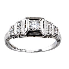 Art Deco Seven-Stone Diamond White Gold Engagement Ring