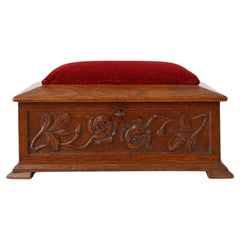 Antique Art Deco sewing box with sculpted roses and red velvet top, France ca. 1900