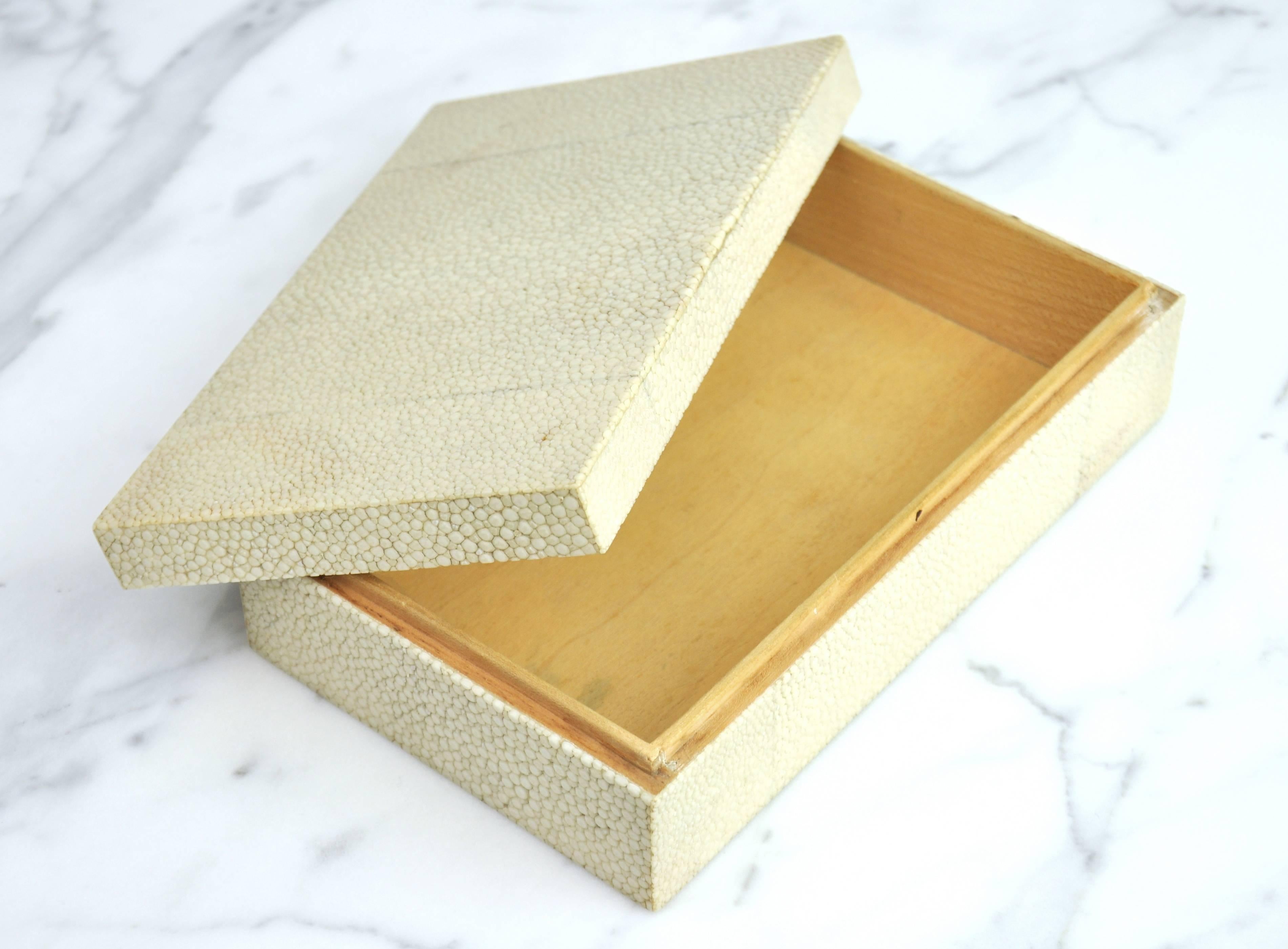 A great vintage French off-white sharkskin box with wooden interior.