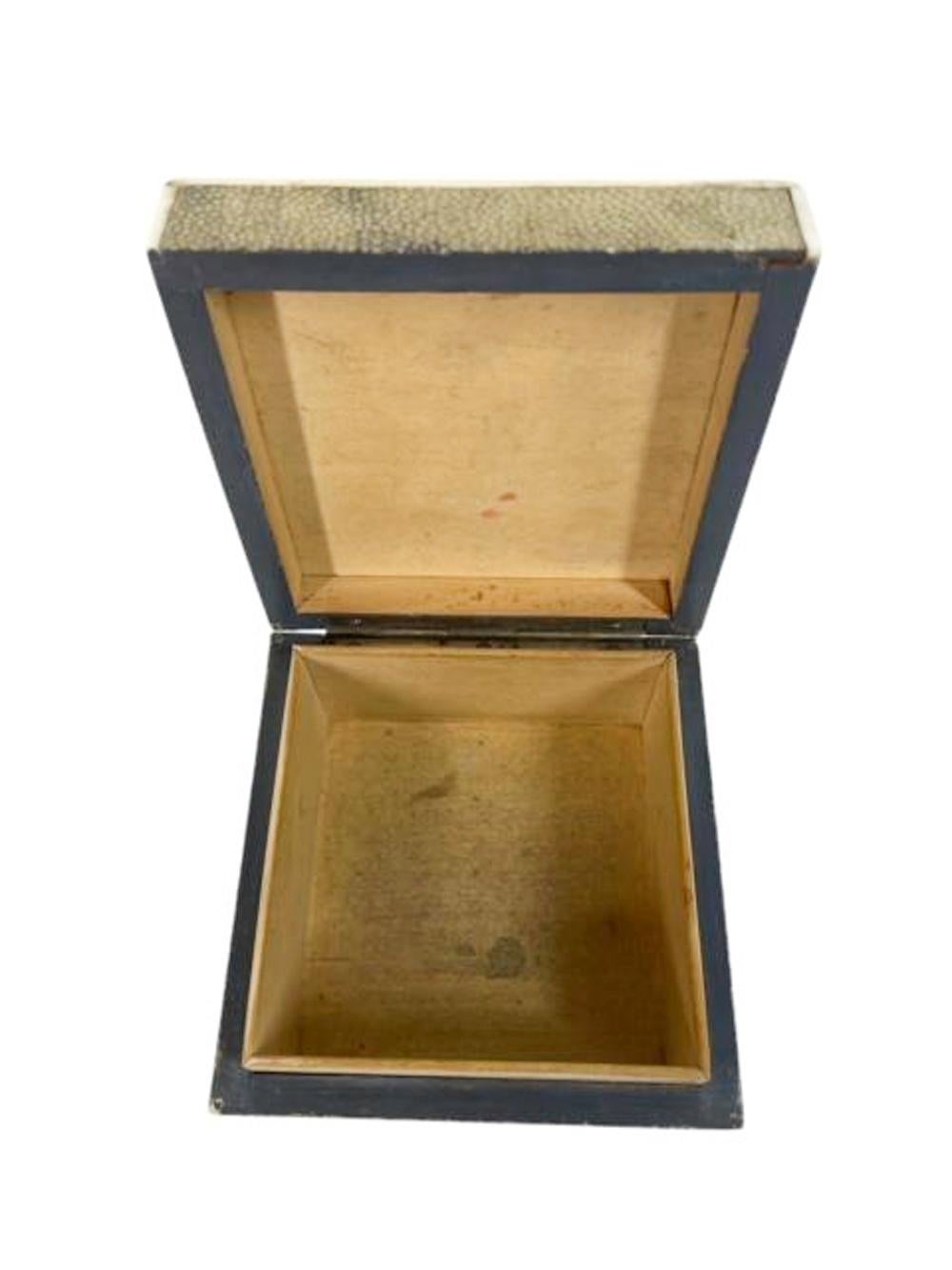 English Art Deco Shagreen Covered Box with Bone Edges, Marked 
