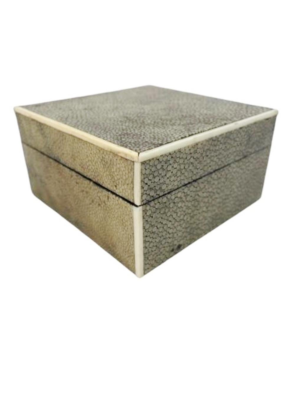 20th Century Art Deco Shagreen Covered Box with Bone Edges, Marked 