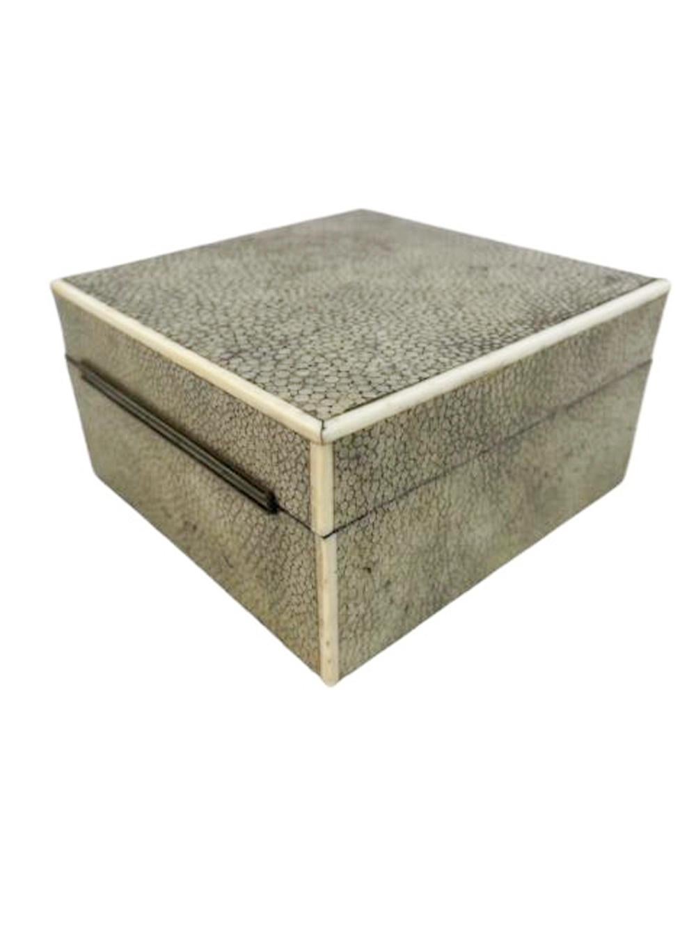 Art Deco Shagreen Covered Box with Bone Edges, Marked 