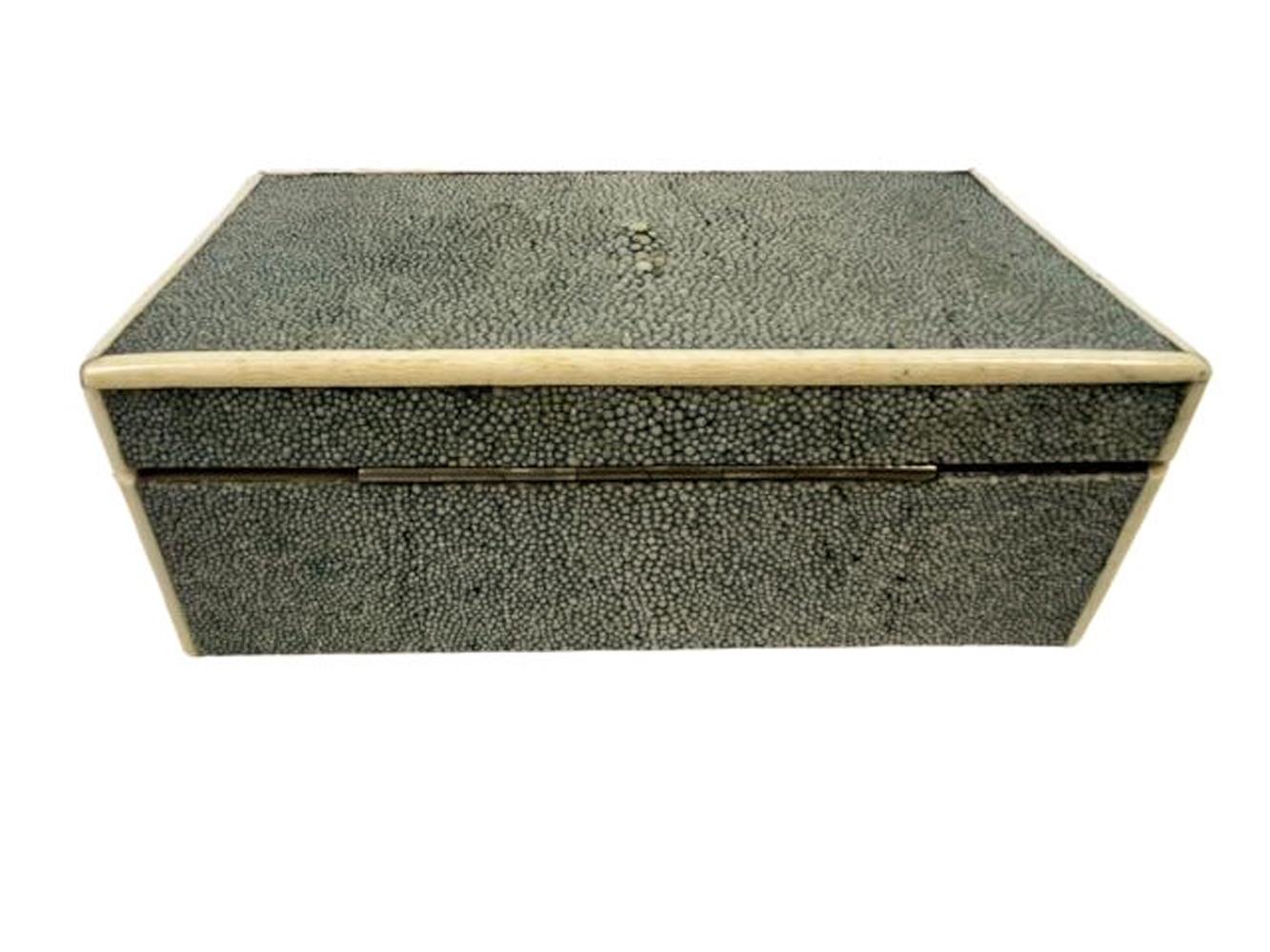 French Art Deco Shagreen Covered Wood Box w/Bone Edges