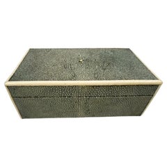 Antique Art Deco Shagreen Covered Wood Box w/Bone Edges