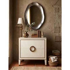 Art Deco Shagreen Nightstand in White with Brass Ring Pull