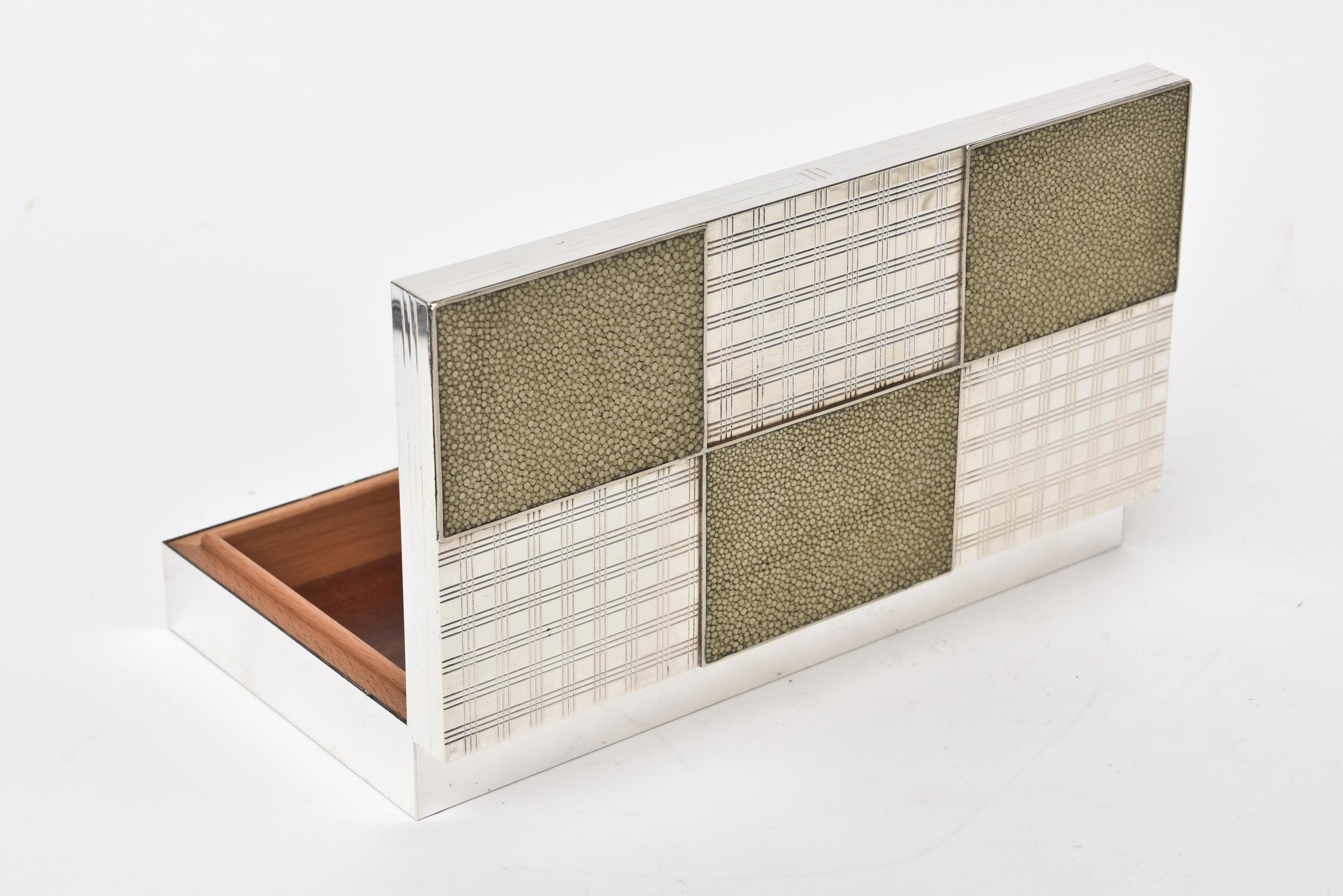 Art Deco Shagreen, Silver Plate and Wood Hinged Box 2