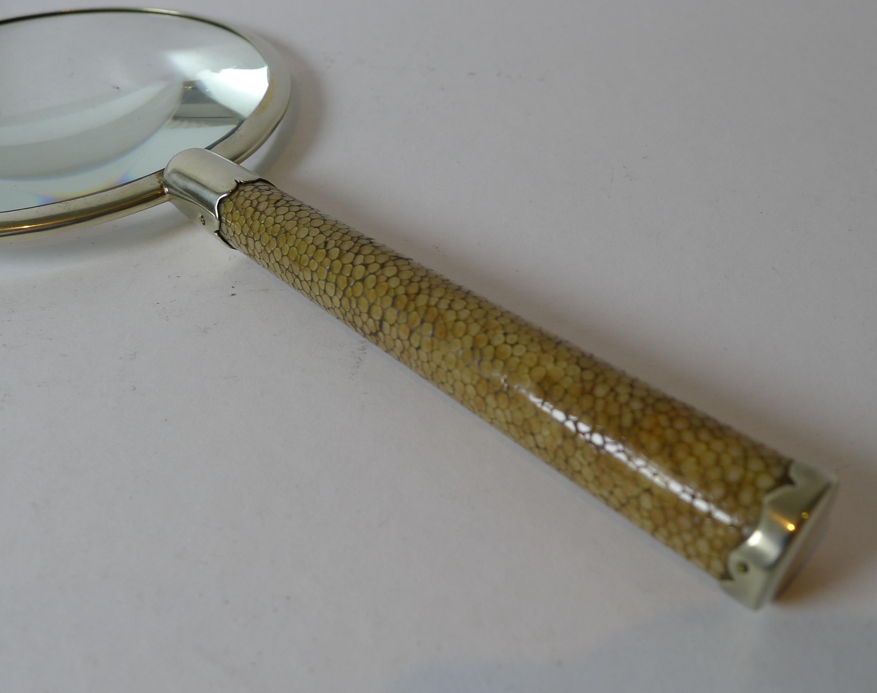Mid-20th Century Art Deco Shagreen & Silver Plated Magnifying Glass c.1930 For Sale