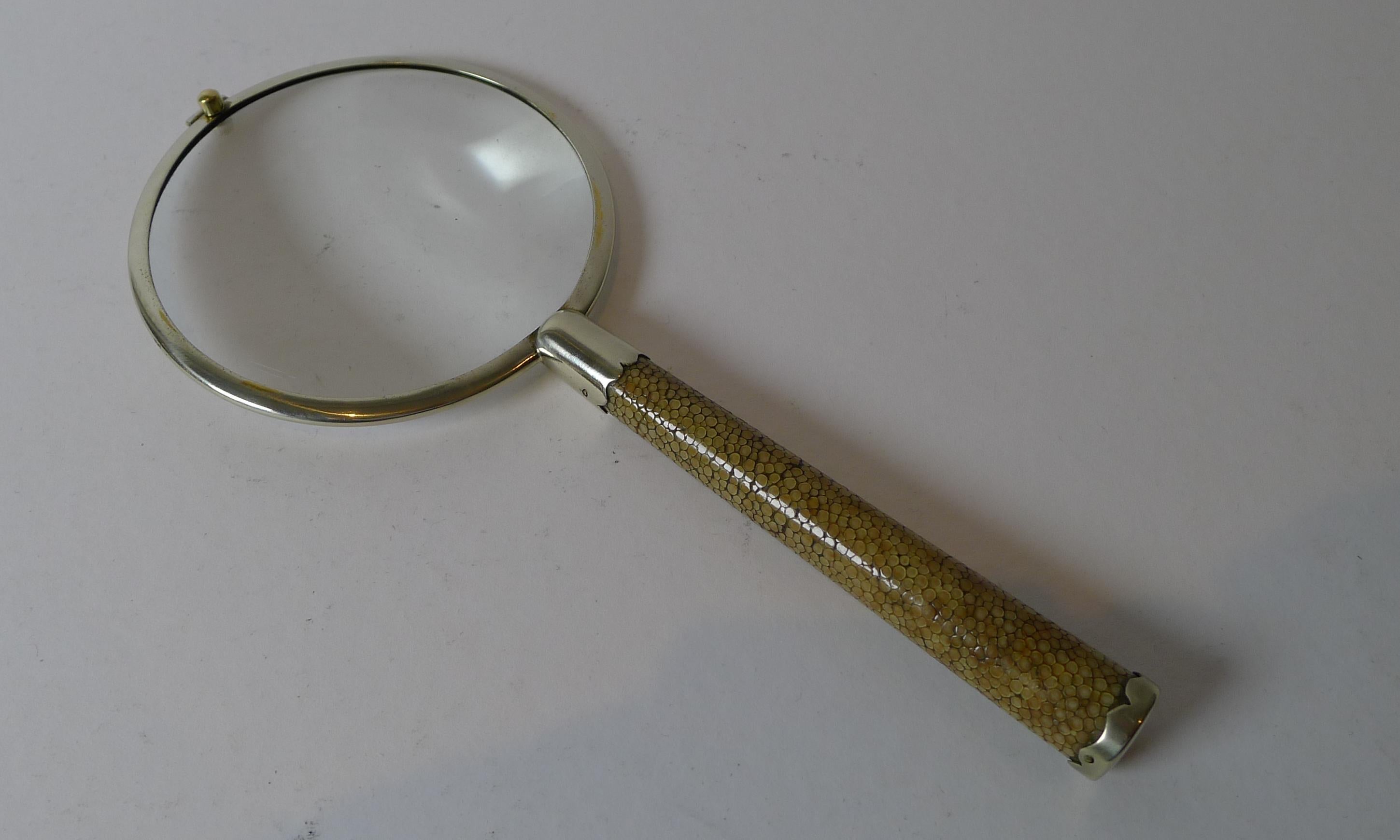 Art Deco Shagreen & Silver Plated Magnifying Glass c.1930 For Sale 1
